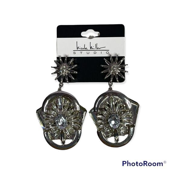 Nichole Miller Studio Silver Pated Class Stones Dangle Earrings - Picture 1 of 5